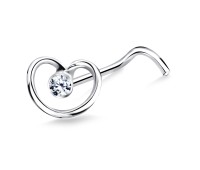 Stony Heart Shaped Silver Curved Nose Stud NSKB-735